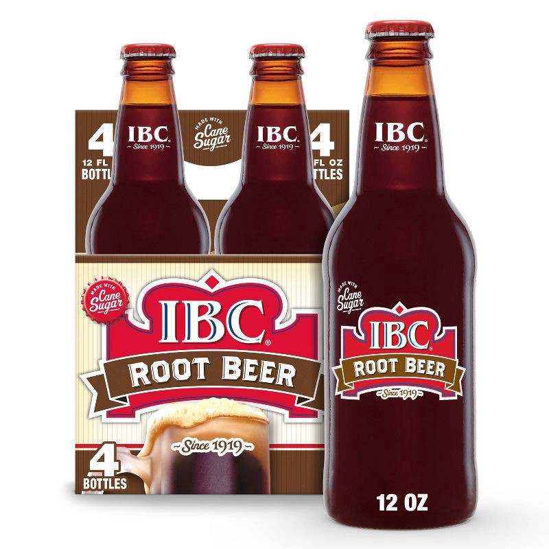 slide 1 of 7, IBC Root Beer Made with Sugar Soda, 12 fl oz glass bottles, 4 pack, 4 ct