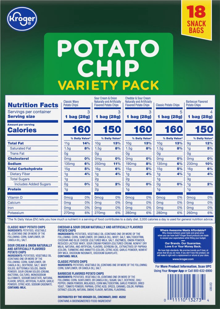 slide 3 of 3, Kroger Potato Chip Variety Pack, 18 ct; 1 oz
