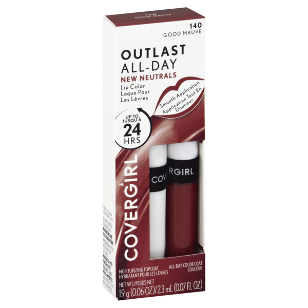 slide 1 of 1, Covergirl Outlast All Day Lip Color With Topcoat, Good Mauve 140, 0.07 fl oz