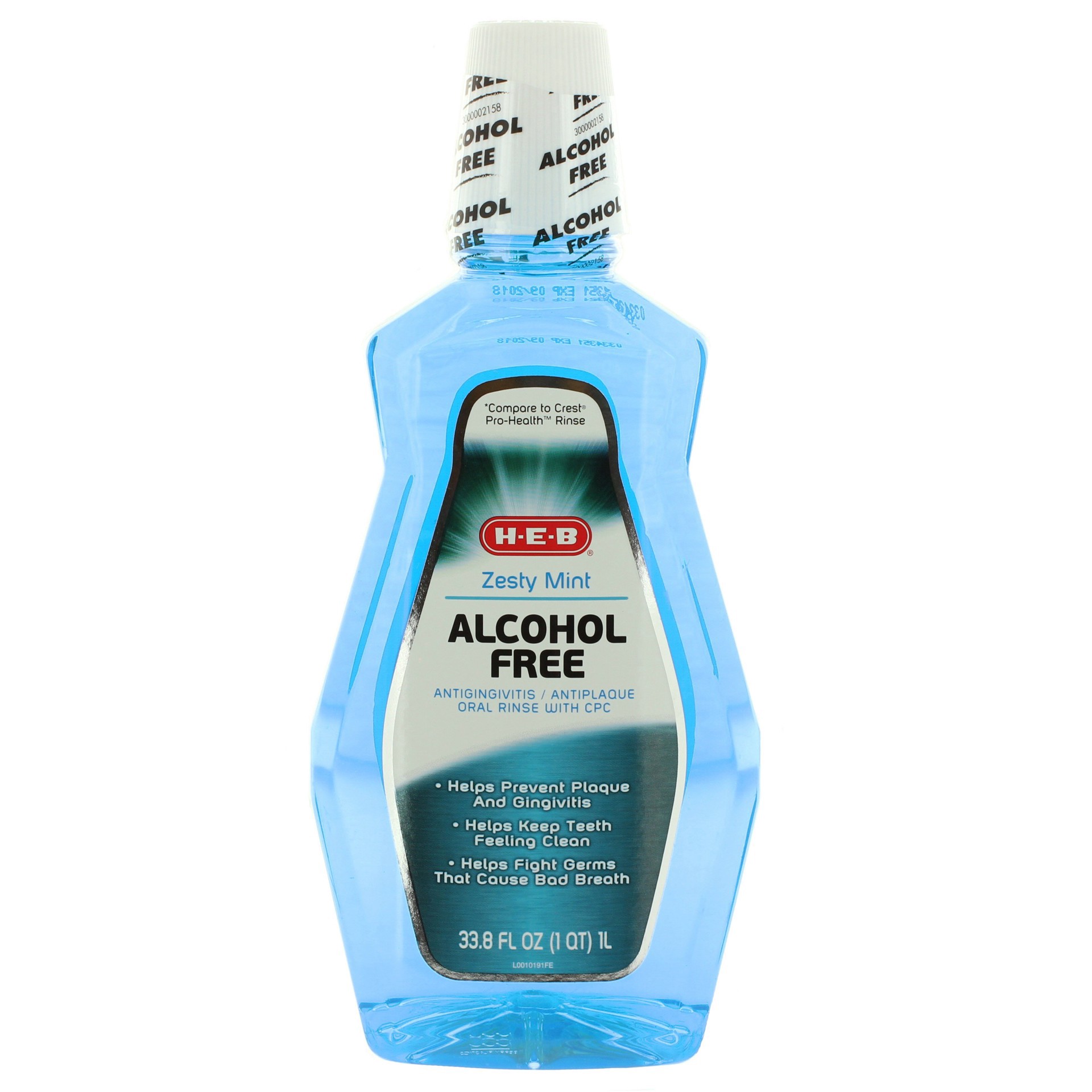 slide 1 of 1, H-E-B Alcohol Free Zesty Mint Mouth Rinse, 33.8 oz