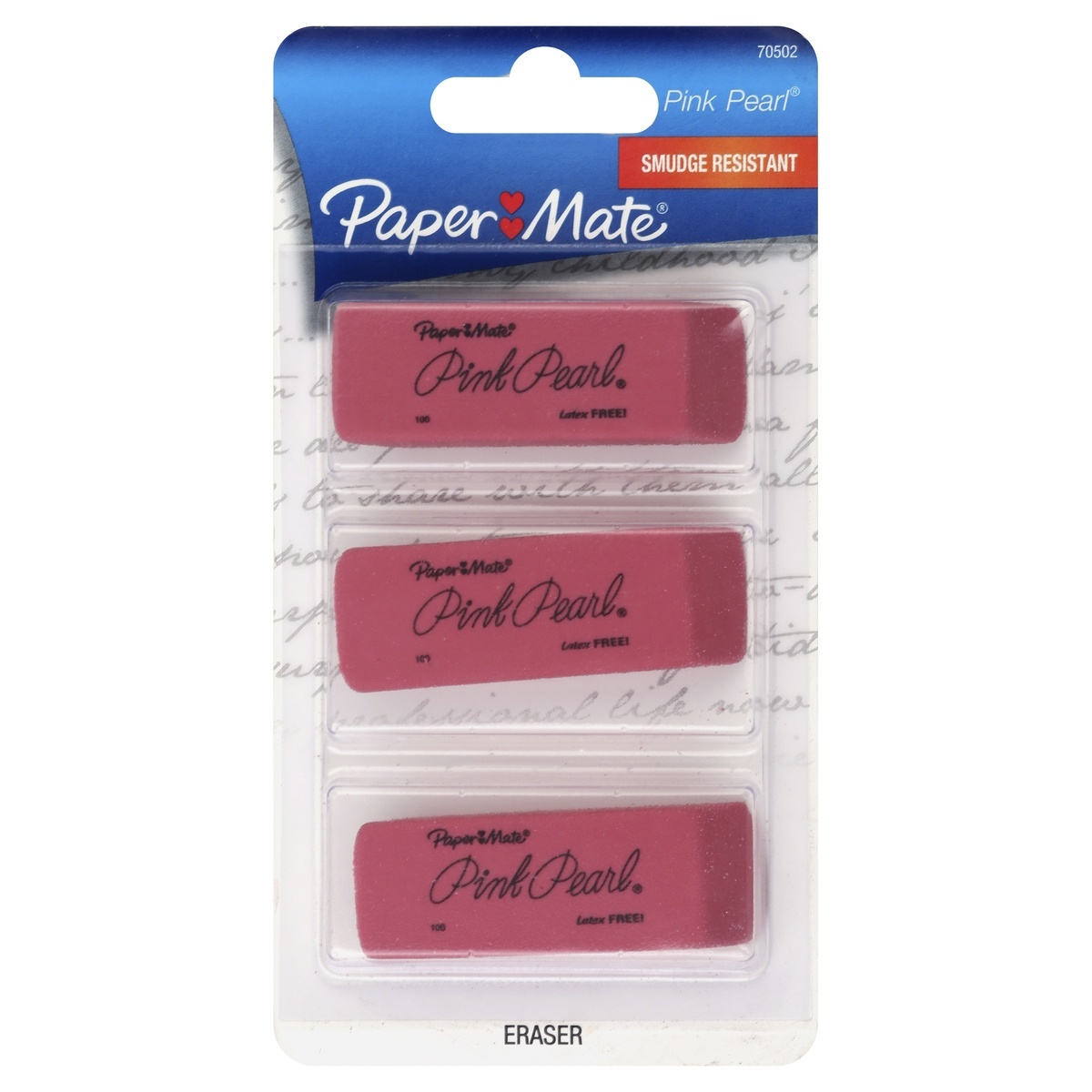 slide 1 of 1, Paper Mate Pink Pearl Premium Medium Rubber Eraser, 3 ct