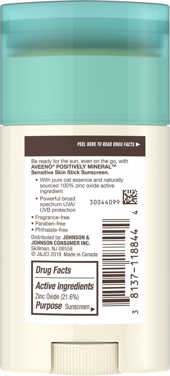 slide 5 of 7, Aveeno Positively Mineral Sunscreen Stick SPF 50, 1.5 oz