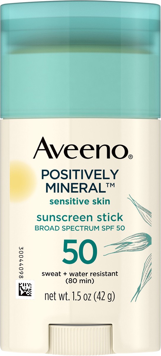 slide 7 of 7, Aveeno Positively Mineral Sunscreen Stick SPF 50, 1.5 oz