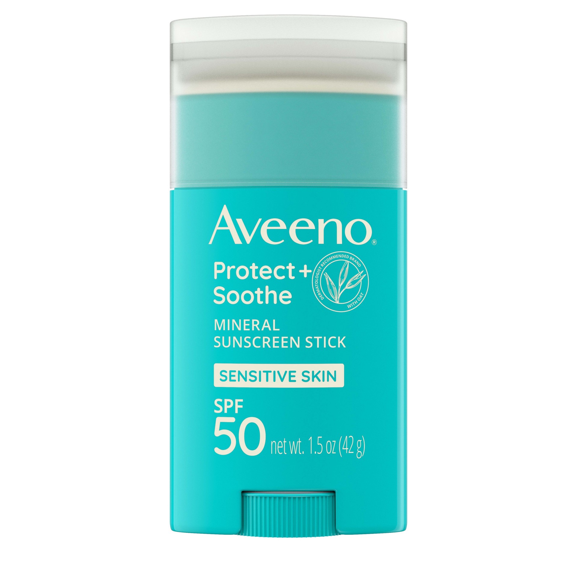 slide 1 of 7, Aveeno Positively Mineral Sunscreen Stick SPF 50, 1.5 oz