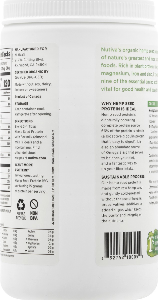 slide 2 of 12, Nutiva Organic Hi-Fiber Hemp Seed Protein 16 oz, 16 oz