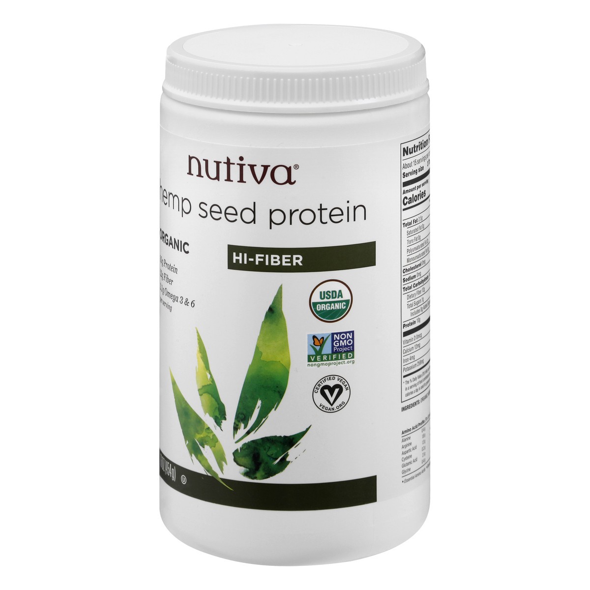 slide 8 of 12, Nutiva Organic Hi-Fiber Hemp Seed Protein 16 oz, 16 oz