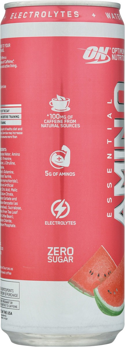 slide 8 of 14, Optimum Nutrition Essential Amin.O. Energy + Electrolytes Watermelon Sparkling Hydration Drink 12 fl oz Can, 12 fl oz