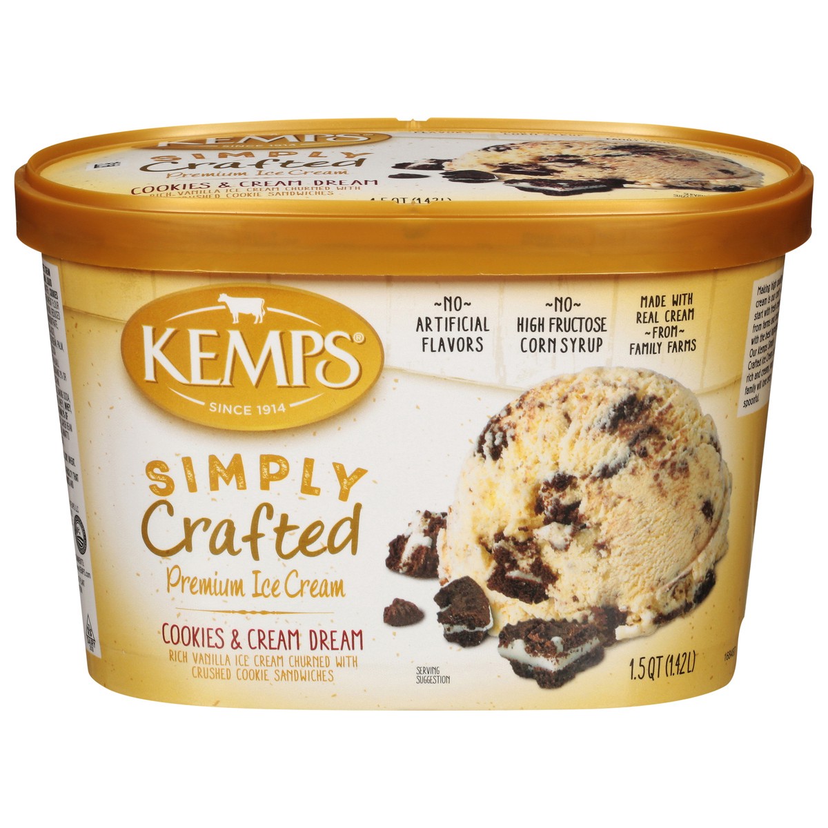 slide 1 of 9, Kemps Cookies & Creme Simply Crafted Ice Cream, 1.5 qt