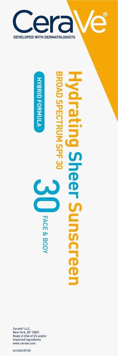 slide 3 of 7, CeraVe Broad Spectrum SPF 30 Sheer Hydrating Face & Body Sunscreen 3 fl oz, 3 fl oz