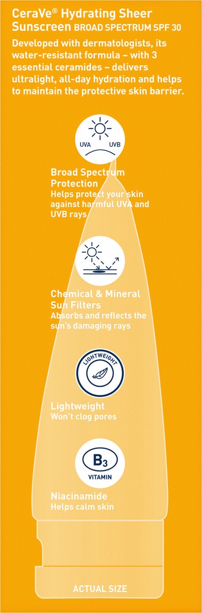 slide 4 of 7, CeraVe Broad Spectrum SPF 30 Sheer Hydrating Face & Body Sunscreen 3 fl oz, 3 fl oz