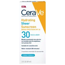 CeraVe Broad Spectrum SPF 30 Sheer Hydrating Face & Body Sunscreen 3 fl oz