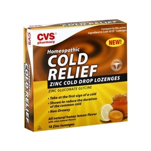 slide 1 of 1, CVS Pharmacy Homeopathic Cold Relief Zinc Cold Drop Lozenges Honey Lemon Flavor, 18 ct