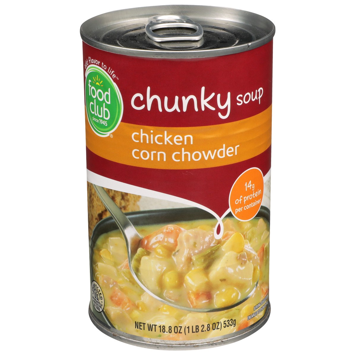 slide 1 of 11, Food Club Chunky Chicken Corn Chowder Ready To Serve Soup, 18.8 oz