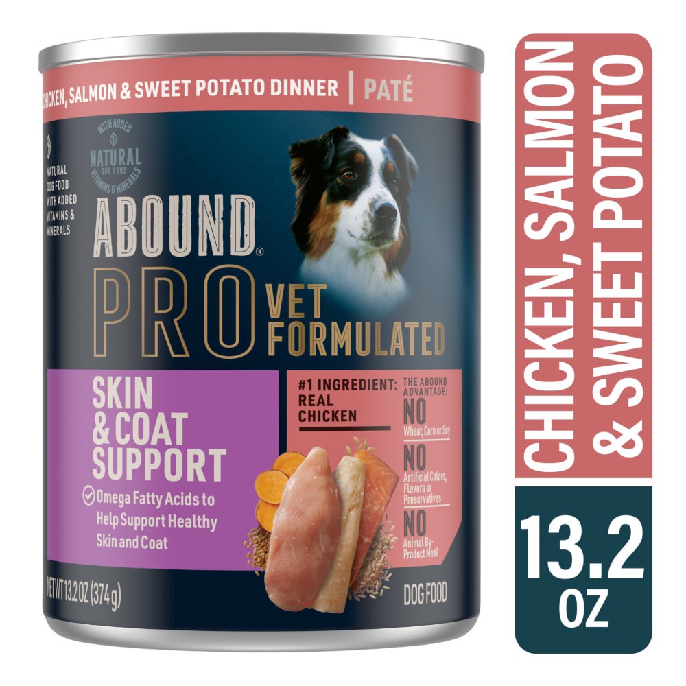 slide 6 of 6, Abound Chicken Salmon & Sweet Potato Skin & Coat Wet Dog Food Can, 13.2 oz