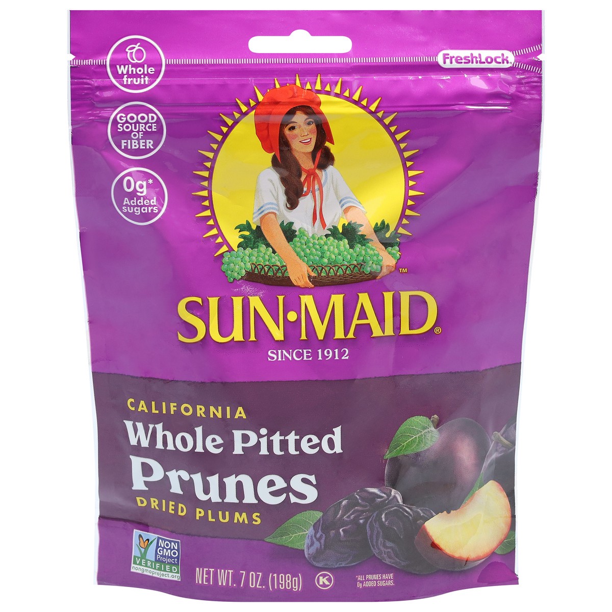 slide 10 of 11, Sun-Maid California Whole Pitted Prune 7oz Fresh-Lock Zipper Resealable Stand-Up Bag, 7 oz