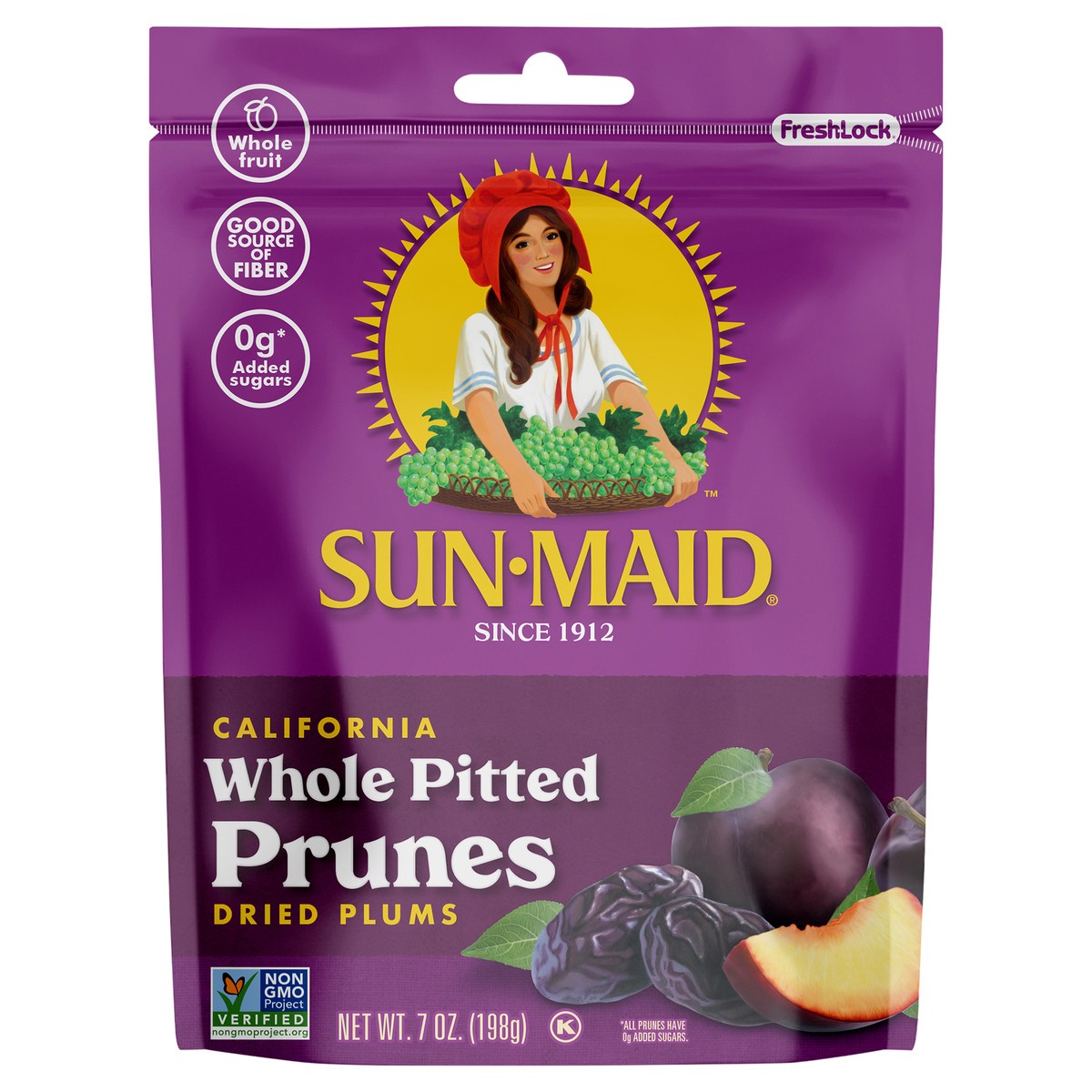 slide 1 of 11, Sun-Maid California Whole Pitted Prune 7oz Fresh-Lock Zipper Resealable Stand-Up Bag, 7 oz