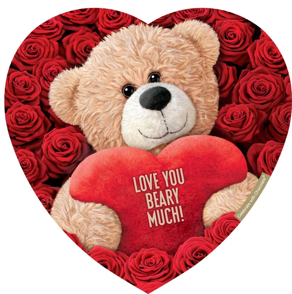 slide 1 of 1, Elmer Chocolate Valentine Teddy Bear Heart, 12 oz