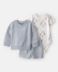 Carter's Baby Boy 3-Piece 'Main Squeeze' Sweatshirt, Bodysuit & Short Set - Blue, 9M