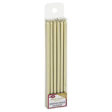 slide 1 of 1, Betty Crocker Metallic Gold Pillar 6 Inches Birthday Candles - 16 Count, 16 ct