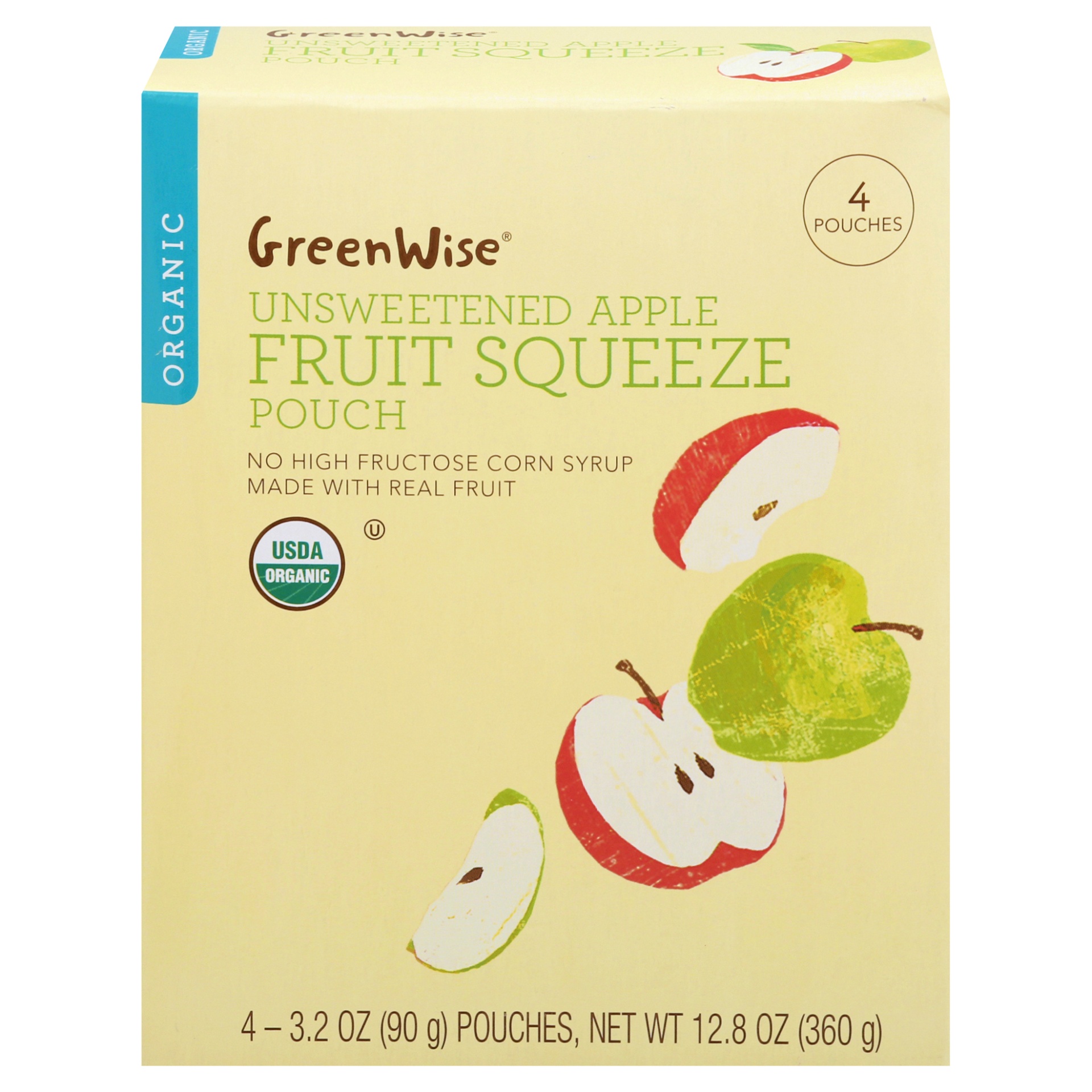 slide 1 of 1, GreenWise Organic Unsweetened Apple Fruit Squeeze Pouch, 4 ct