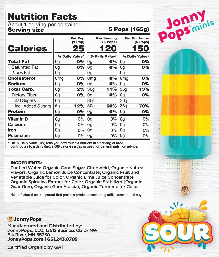 slide 2 of 2, Jonny Pops® Organic Sour Blue Raspberry Splash Minis, 6 ct / 1.12 fl oz