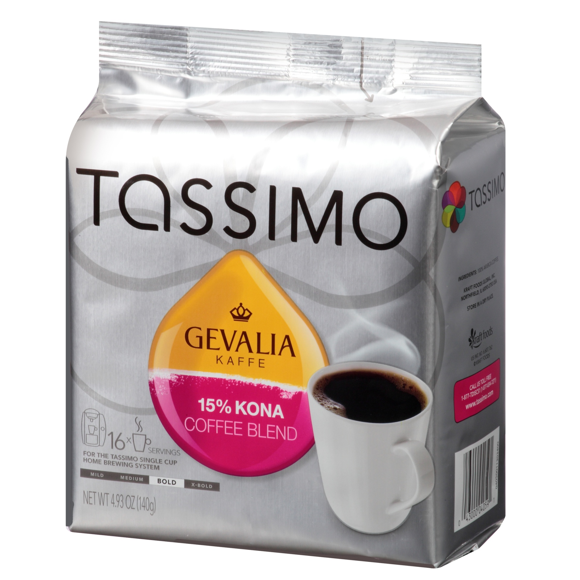 slide 3 of 5, Tassimo Gevalia 15% Kona Blend Bold Dark Roast Coffee T-Discs for Tassimo Single Cup Home Brewing Systems Pack, 4.9 oz