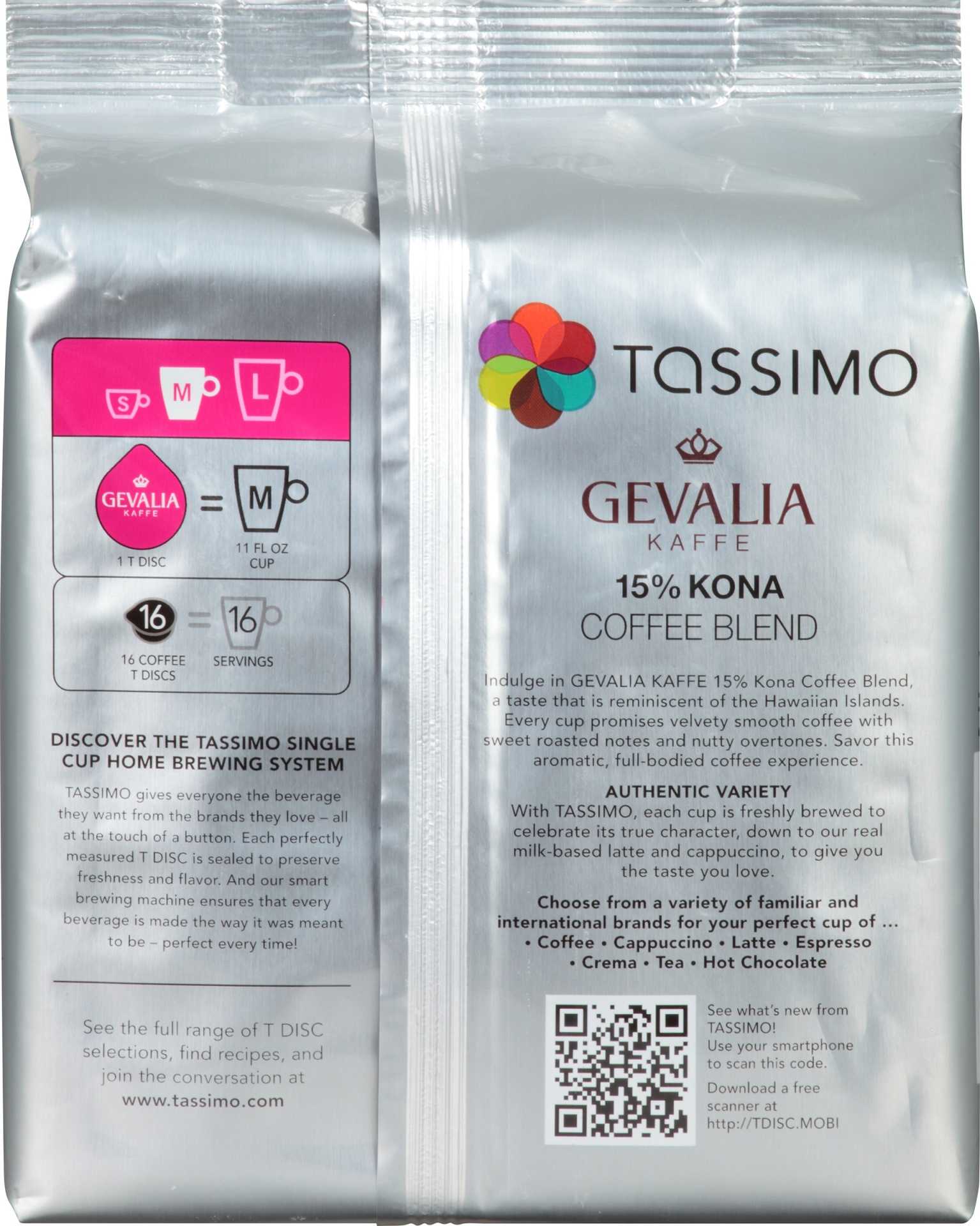 slide 4 of 5, Tassimo Gevalia 15% Kona Blend Bold Dark Roast Coffee T-Discs for Tassimo Single Cup Home Brewing Systems Pack, 4.9 oz