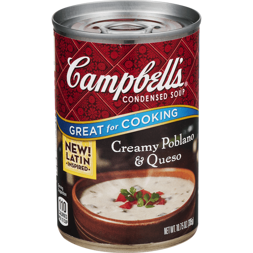 slide 1 of 1, Campbell's Soup, Condensed, Creamy Poblano & Queso, 10.75 oz