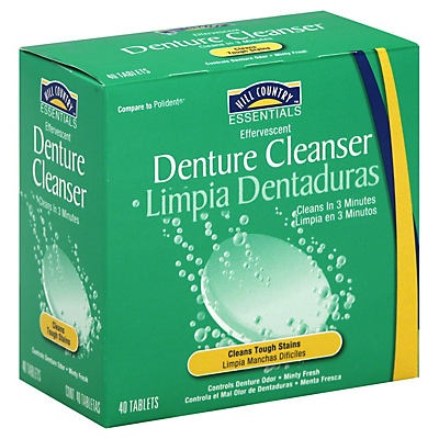 slide 1 of 1, Hill Country Fare Effervescent Denture Cleanser Minty Fresh Tablets, 40 ct