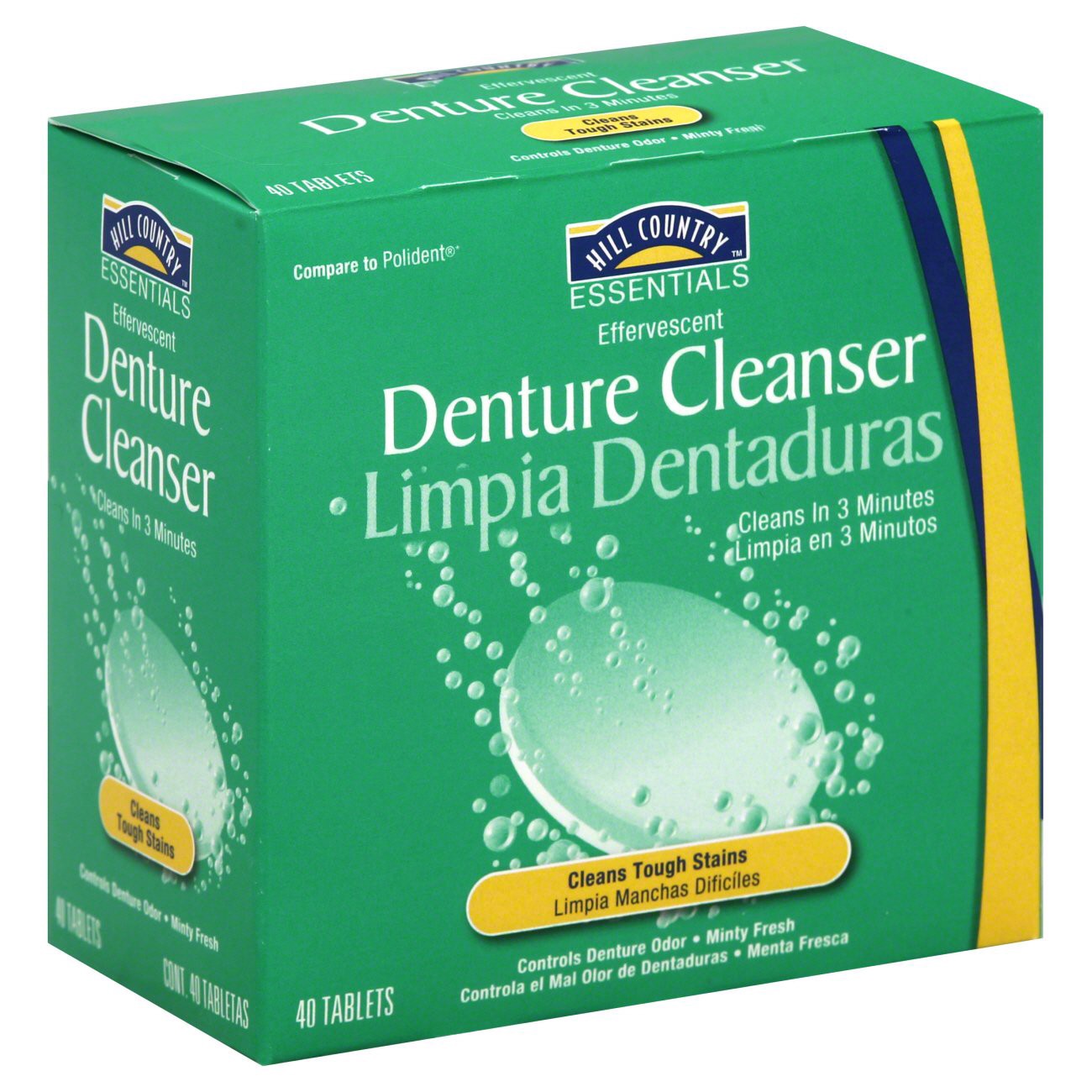 slide 1 of 1, Hill Country Fare Effervescent Denture Cleanser Minty Fresh Tablets, 40 ct