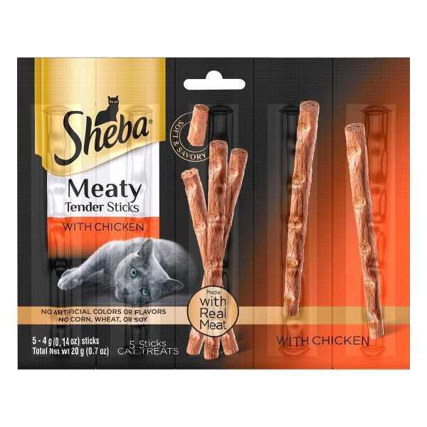 slide 1 of 6, Sheba Meaty Sticks with Chicken Cat Treats, 5 ct