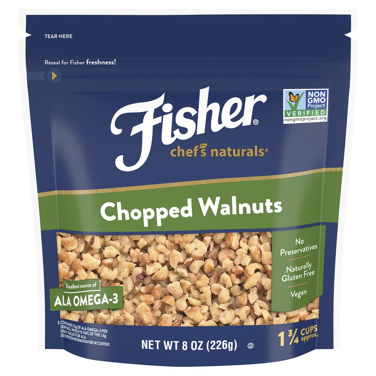 slide 9 of 15, Fisher Chef's Naturals Chopped Walnuts, 8 oz, Naturally Gluten Free, No Preservatives, Non-GMO, 8 oz