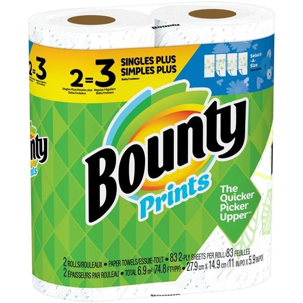 slide 1 of 1, Bounty Select-A-Size Print Paper Towels, 2 ct