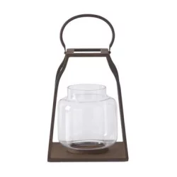 Large Bronze Metal Trapezoid Lanterns With Glass Hurricane