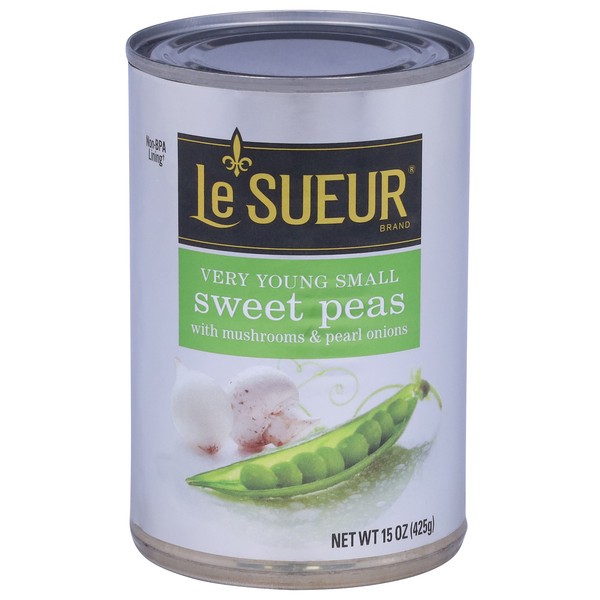 slide 1 of 1, Le Sueur Very Young Sweet Peas with Mushrooms & Pearl Onions Small 15 oz, 15 oz