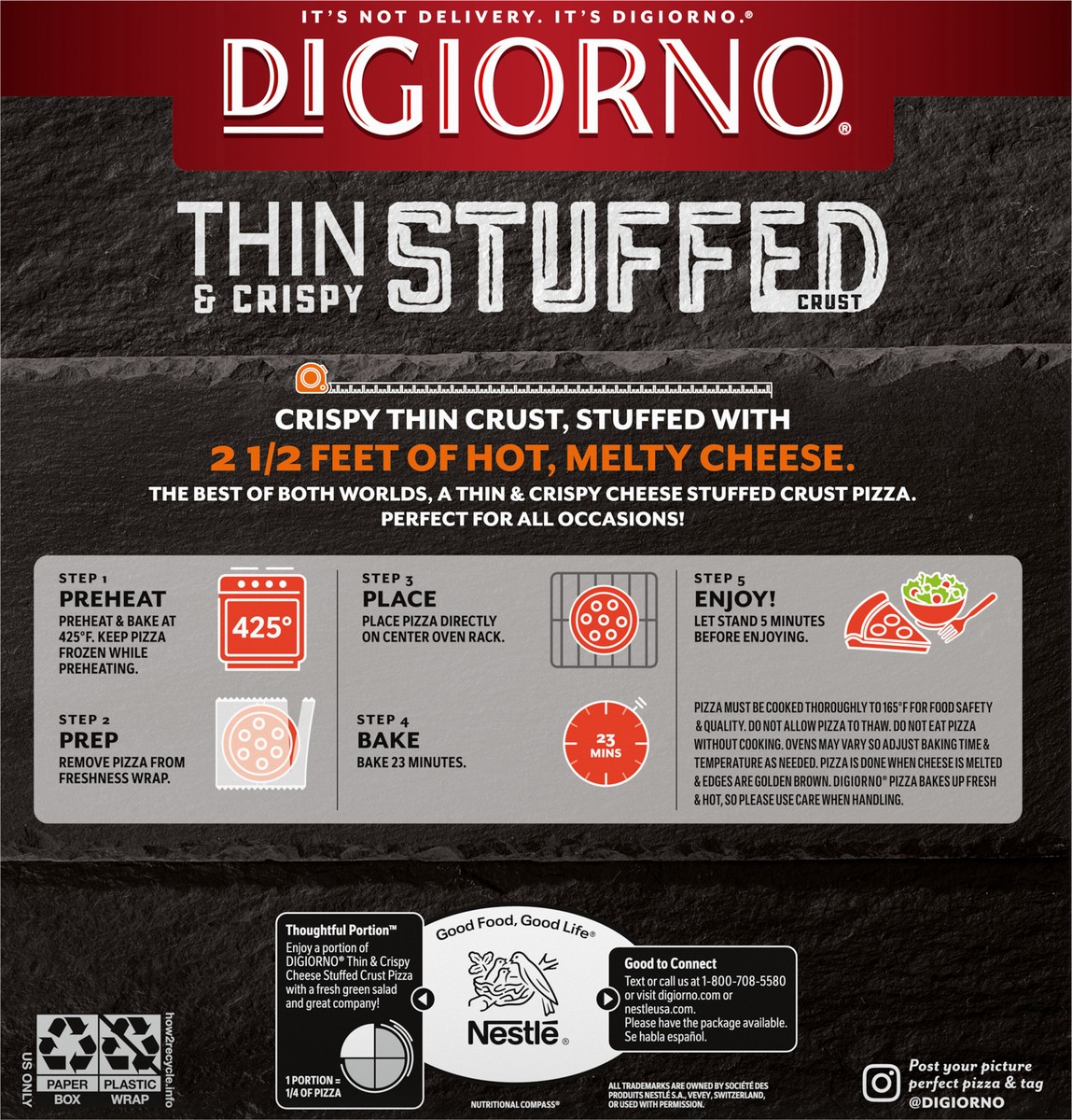 slide 8 of 13, DiGiorno Frozen Thin-Crust Pizza, Thin and Crispy Stuffed Crust Pepperoni and Sausage Pizza, 21.4oz (Frozen), 21.4 oz