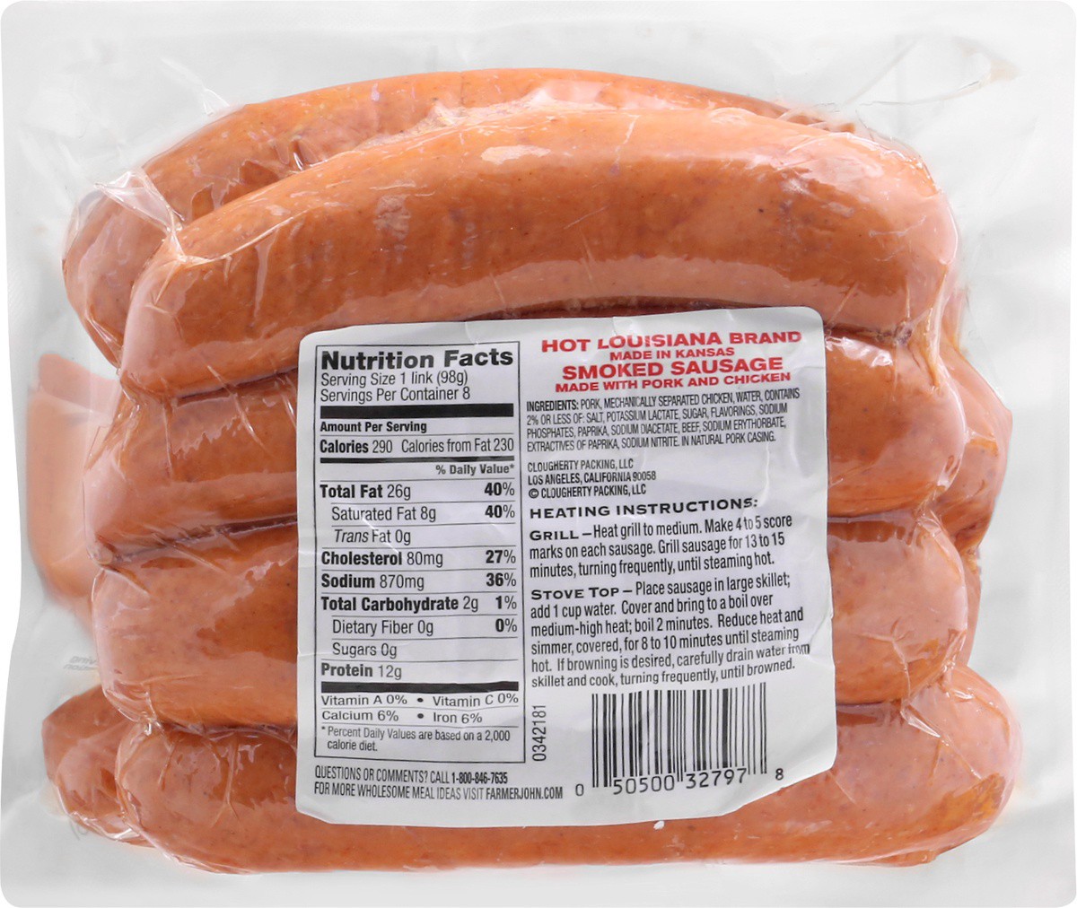 slide 5 of 9, Farmer John Hot Louisiana Brand Smoked Sausage, 
