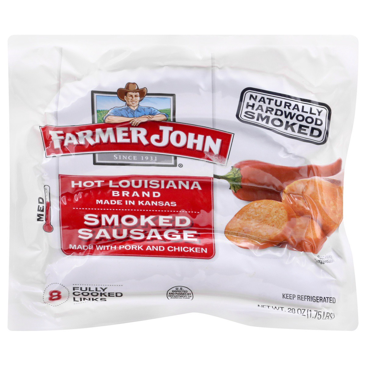 slide 1 of 9, Farmer John Hot Louisiana Brand Smoked Sausage, 