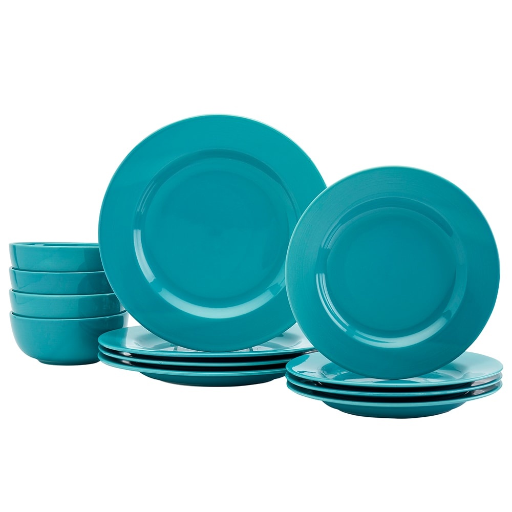 slide 1 of 1, Dash of That Amalfi 12-Piece Dinnerware Set - Teal, 12 ct