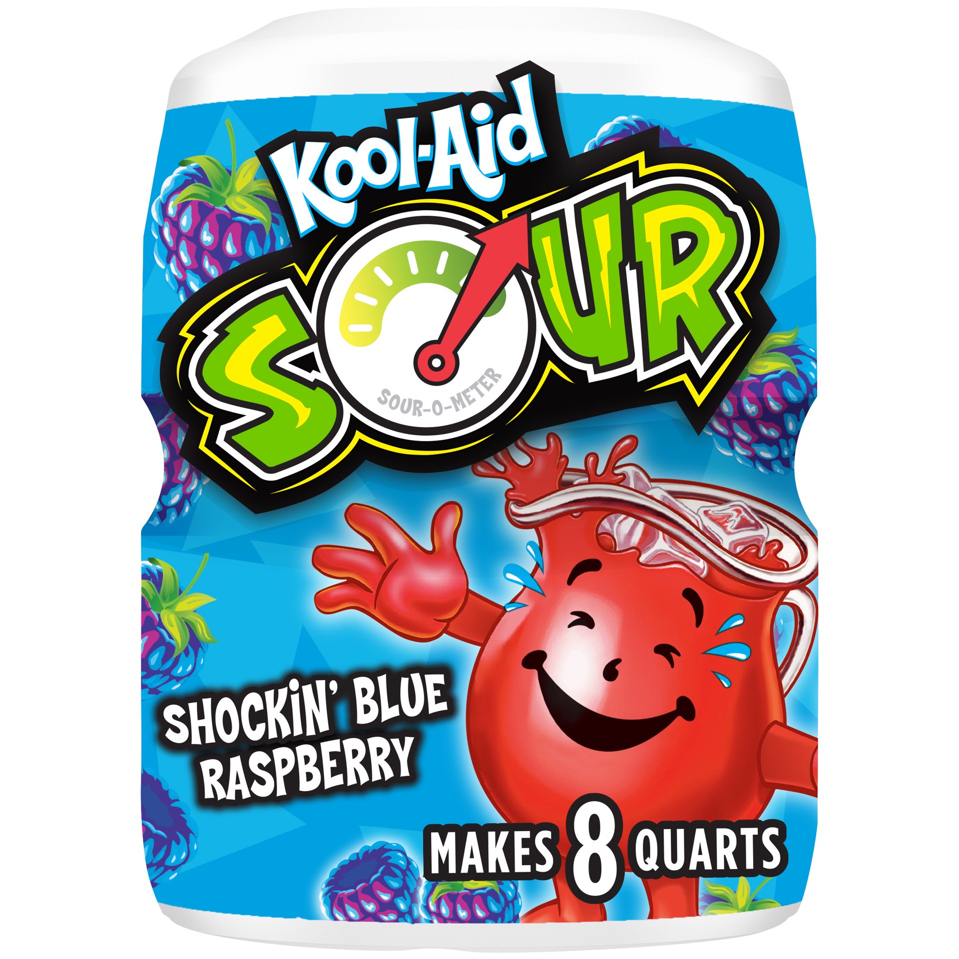 slide 1 of 9, Kool-Aid Sour Shockin' Blue Raspberry Sugar-Sweetened Artificially Flavored Powdered Soft Drink Mix, 19 oz Canister, 19 oz