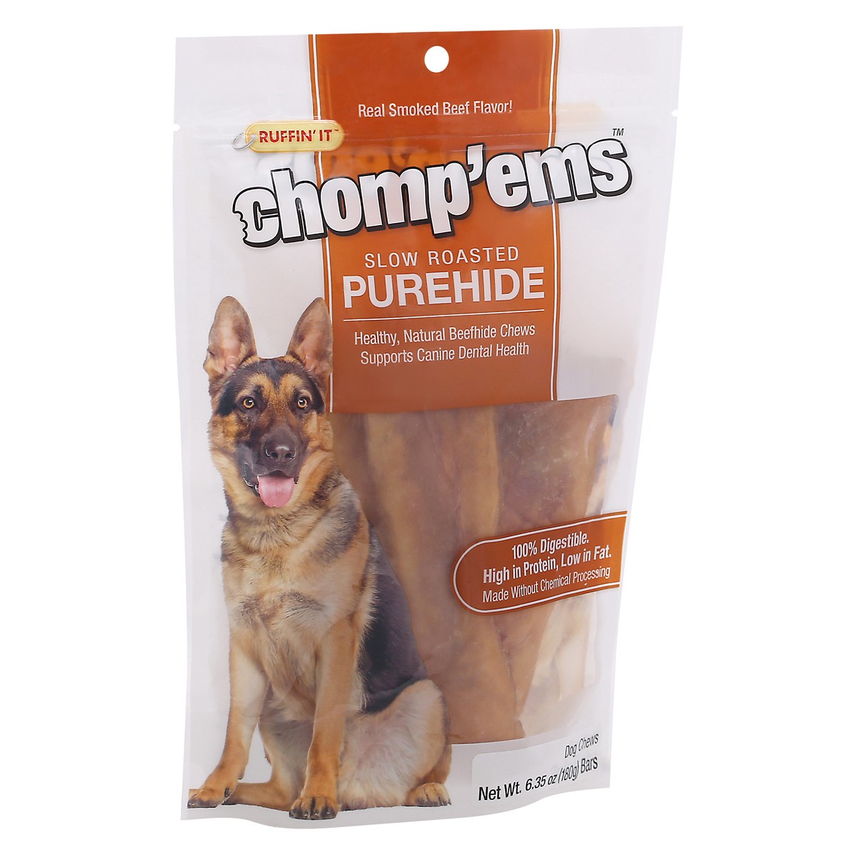 slide 2 of 9, Ruffin' It Chomp'ems Slow Roasted Purehide Dog Chews 6.35 oz Pouch, 6.35 oz