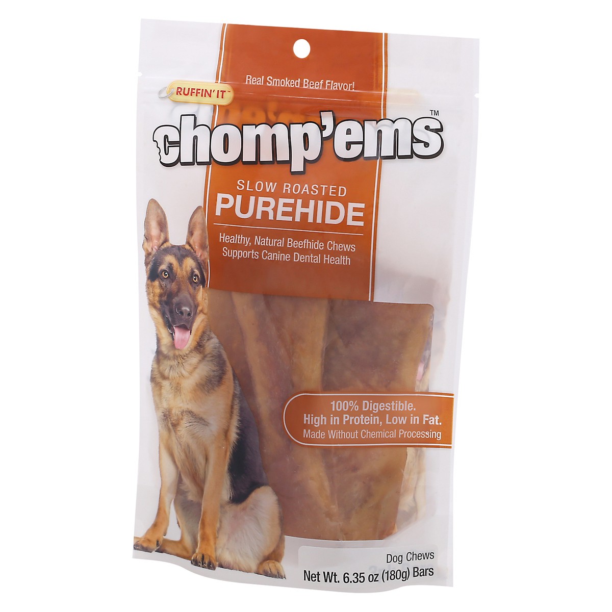 slide 5 of 9, Ruffin' It Chomp'ems Slow Roasted Purehide Dog Chews 6.35 oz Pouch, 6.35 oz