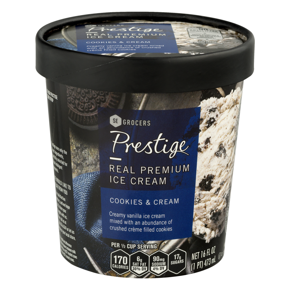 slide 1 of 1, Prestige Real Premium Ice Cream Cookies & Cream, 16 oz