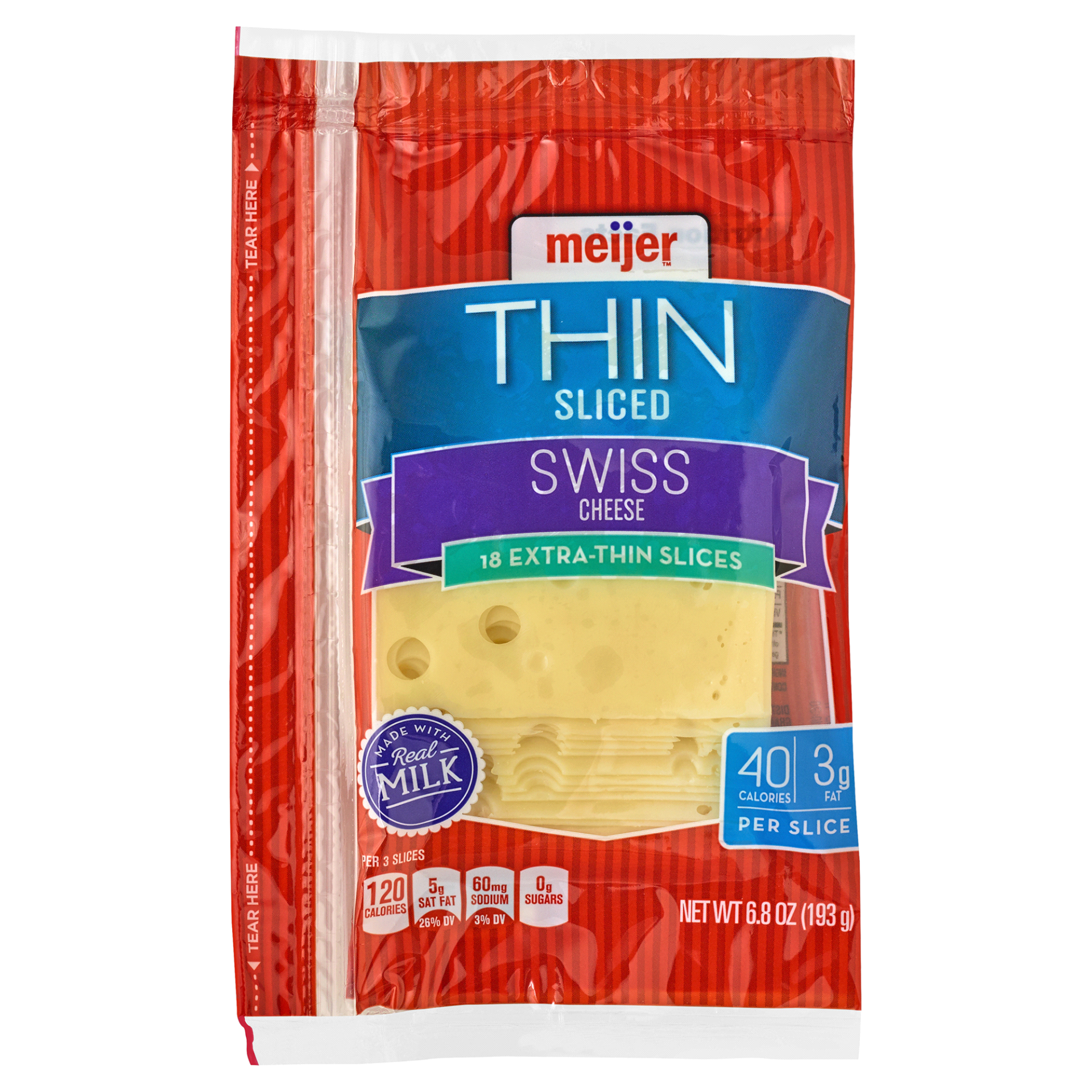 slide 1 of 2, Meijer Thin Cut Sliced Swiss Cheese, 7 oz