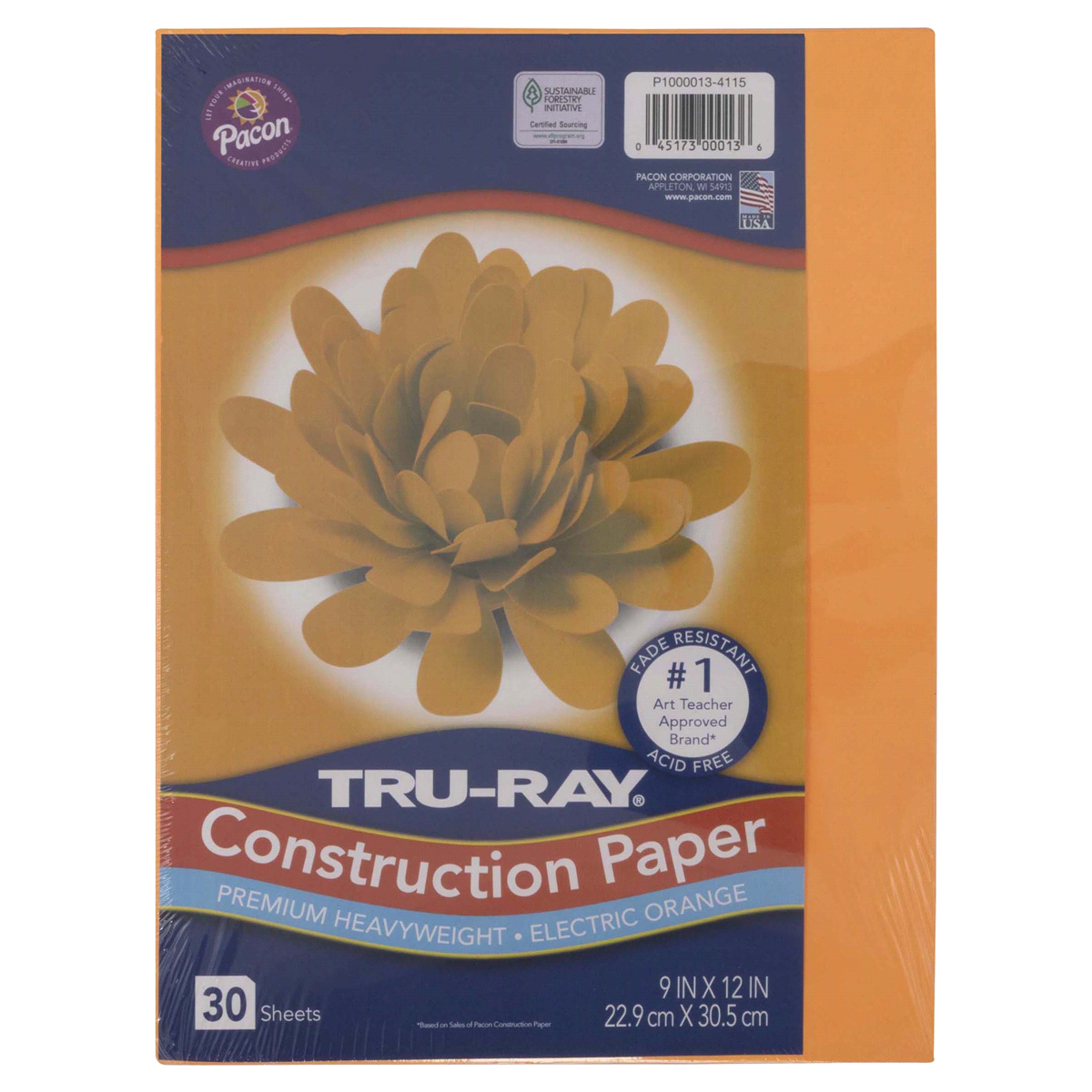 slide 1 of 1, Tru-Ray Construction Paper, Electric Orange, 9" x 12, 30 ct