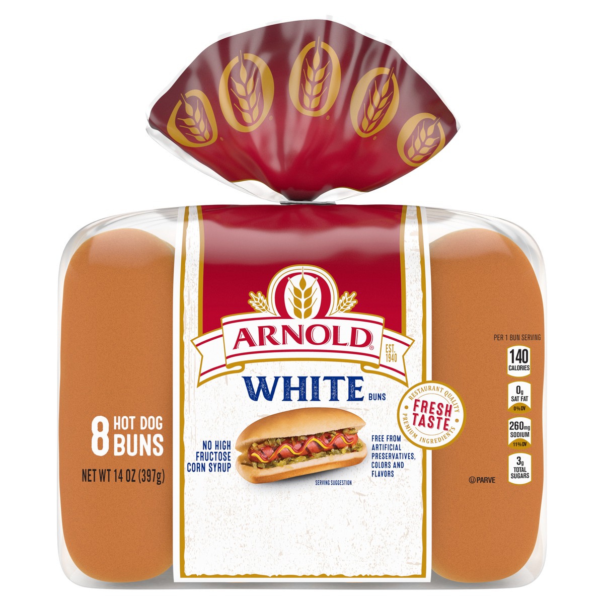 slide 1 of 9, Arnold Country White Hot Dog Rolls, 8 count, 14 oz, 8 ct