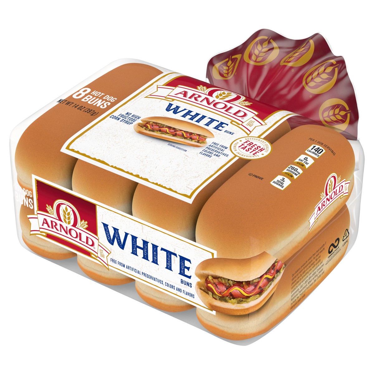 slide 3 of 9, Arnold Country White Hot Dog Rolls, 8 count, 14 oz, 8 ct