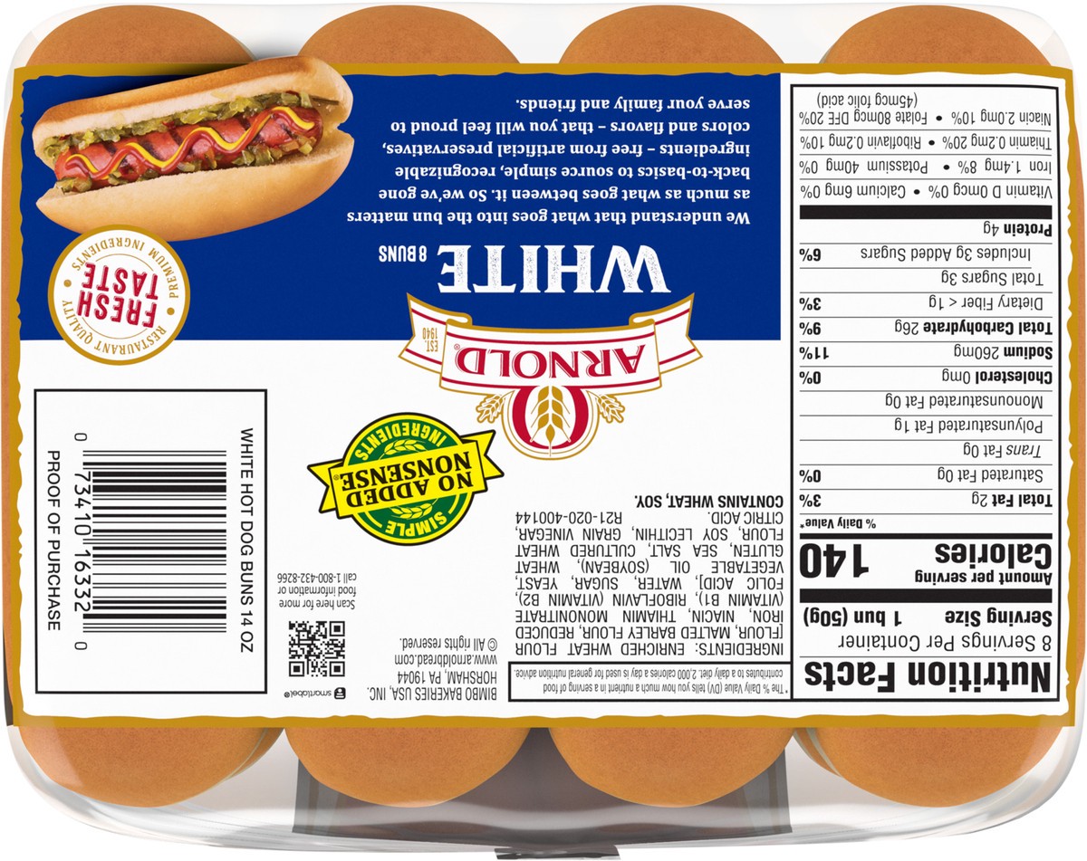 slide 4 of 9, Arnold Country White Hot Dog Rolls, 8 count, 14 oz, 8 ct