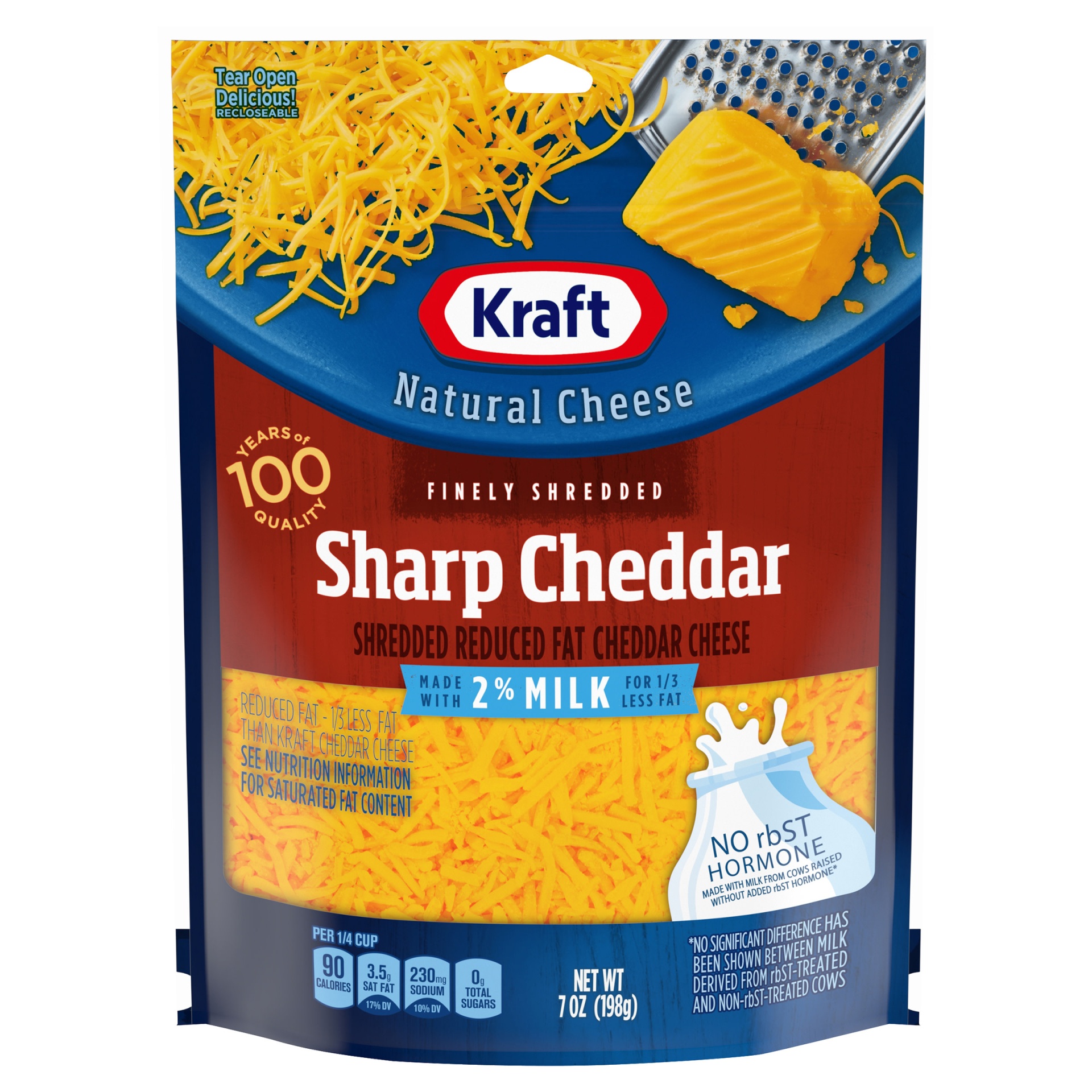 slide 1 of 1, Kraft Sharp Cheddar Finely Shredded Cheese with 2% Milk, 7 oz