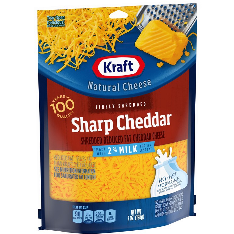 slide 11 of 13, Kraft Sharp Cheddar Finely Shredded Cheese with 2% Milk, 7 oz Bag, 7 oz